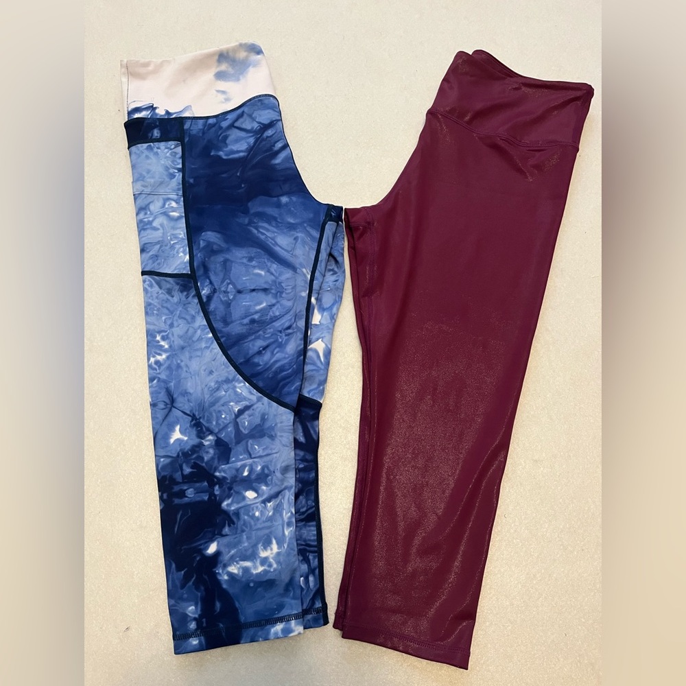 Zyia‎ Active Light n Tight Hi-Rise Leggings Bundle Sz 14/16 (Maroon & Blue)